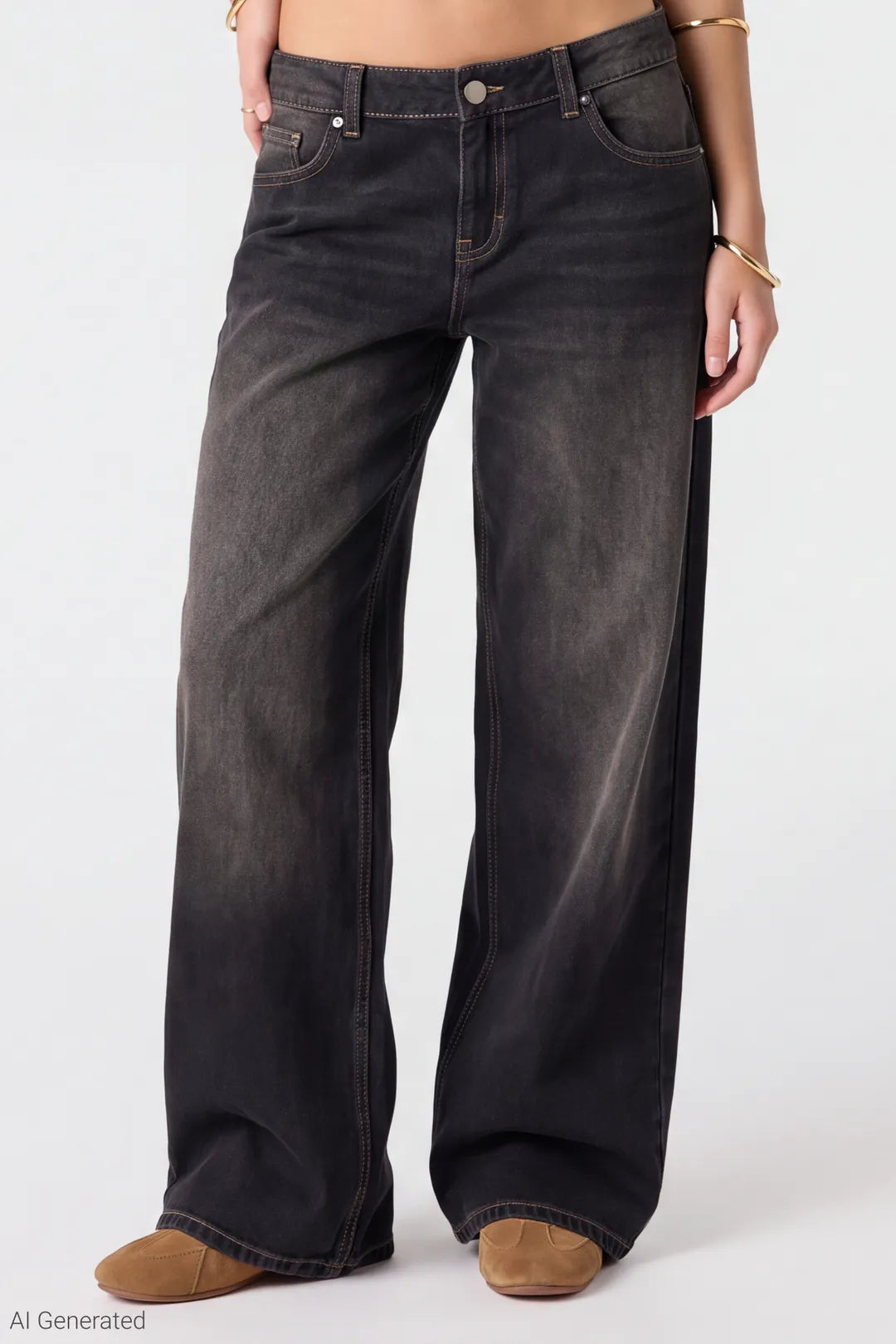 Alt View 3. London Low Rise Super Baggy Washed Black Jean - Black