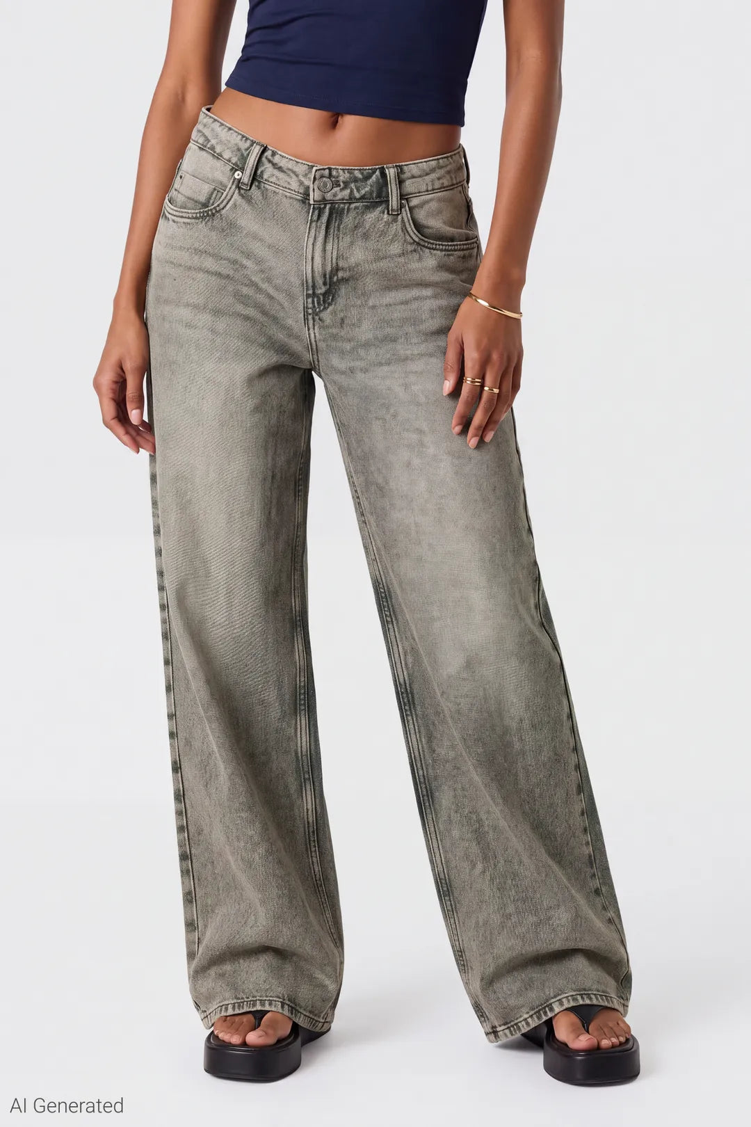 Alt View 3. London Low Rise Super Baggy Grey Jean - Charcoal
