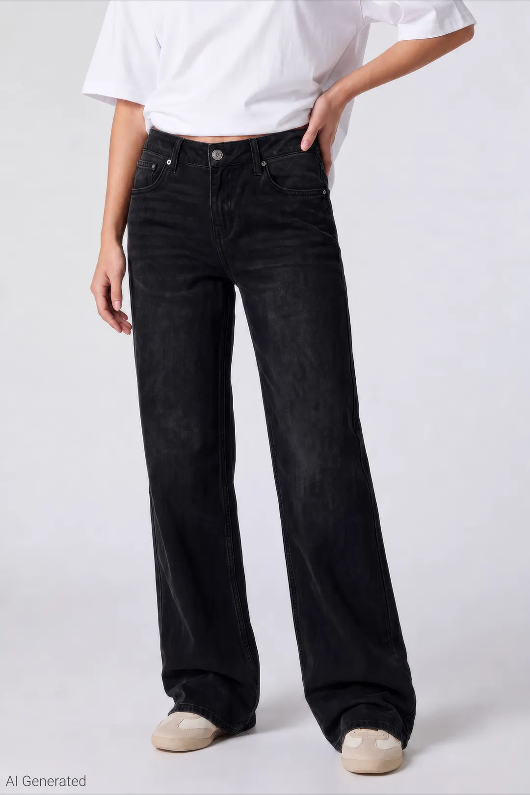 Alt View 3. Brooklyn Low Rise Baggy Washed Black Jean - Black