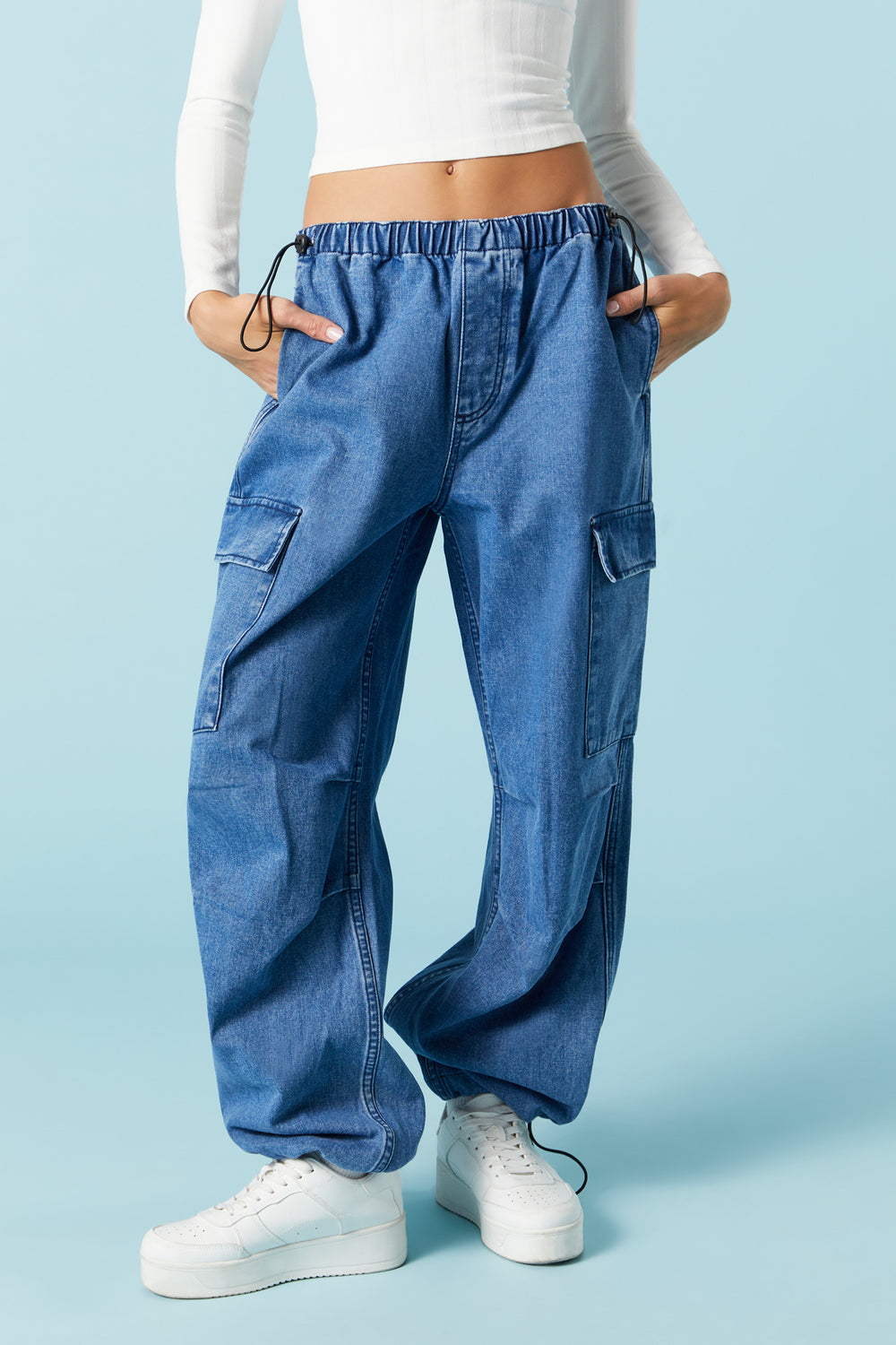 Medium Wash Denim Cargo Parachute Jean Medium Wash Denim Cargo Parachute Jean 2