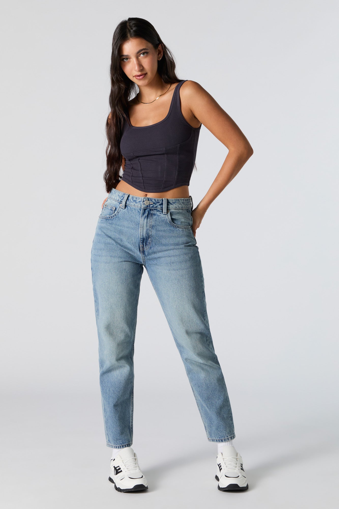 Mom Jeans Medium Wash Stitches High Rise Medium Wash Mom Jean At