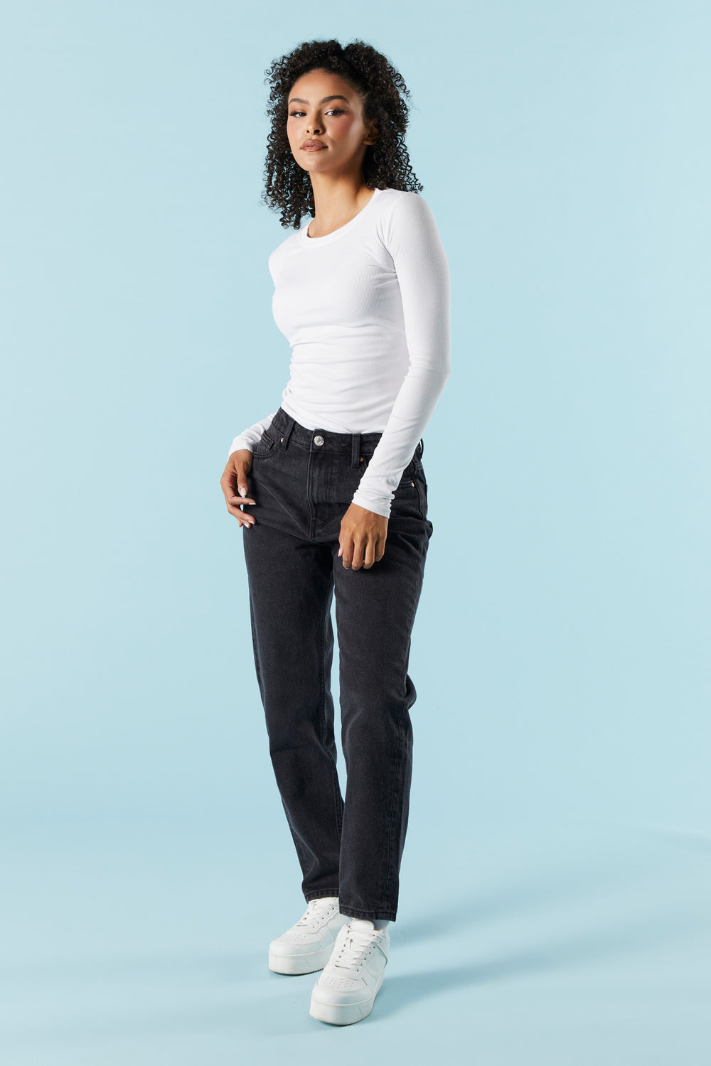 Black Wash Denim Mom Jean Black Wash Denim Mom Jean 1
