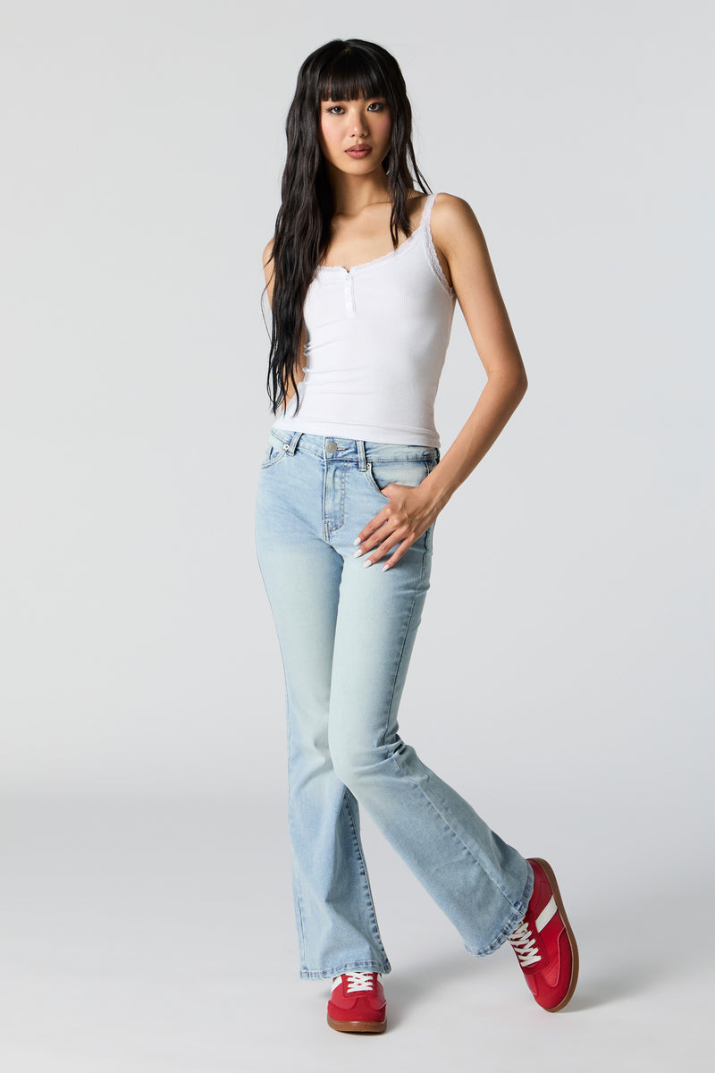 Light Wash Mid Rise Flare Jean