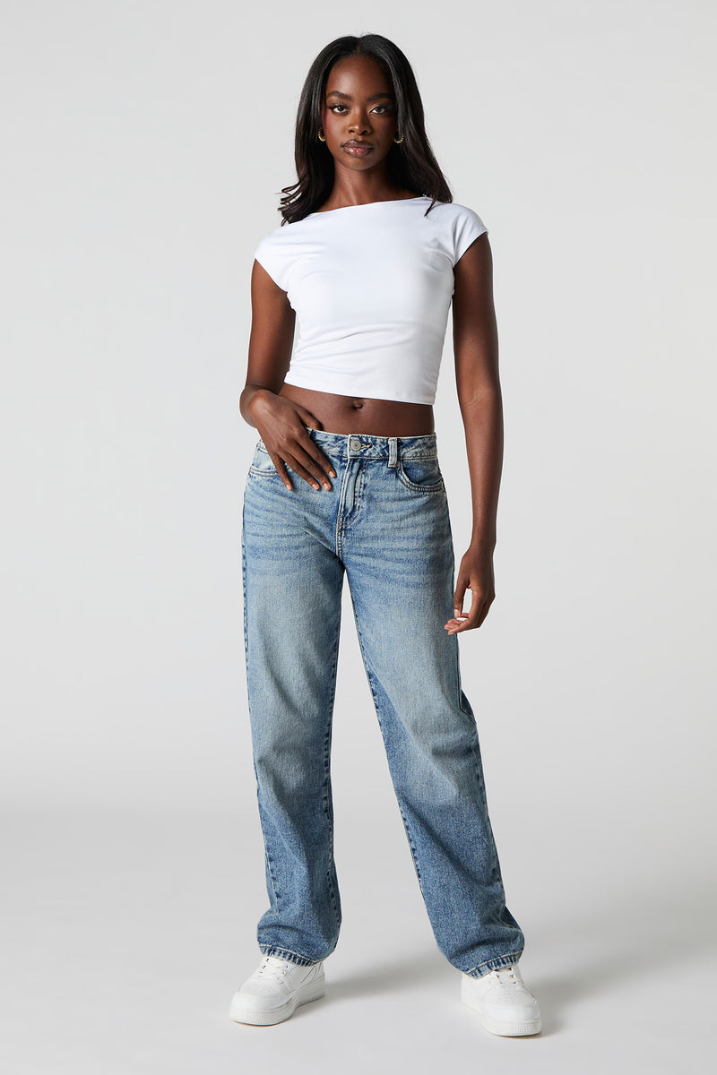 Medium Wash Slouchy Straight Leg Jean