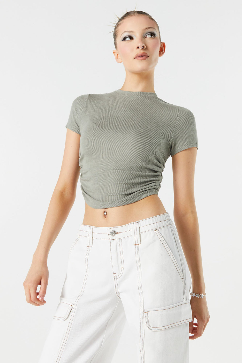 Side Cinched Ribbed Crop Top Side Cinched Ribbed Crop Top 1