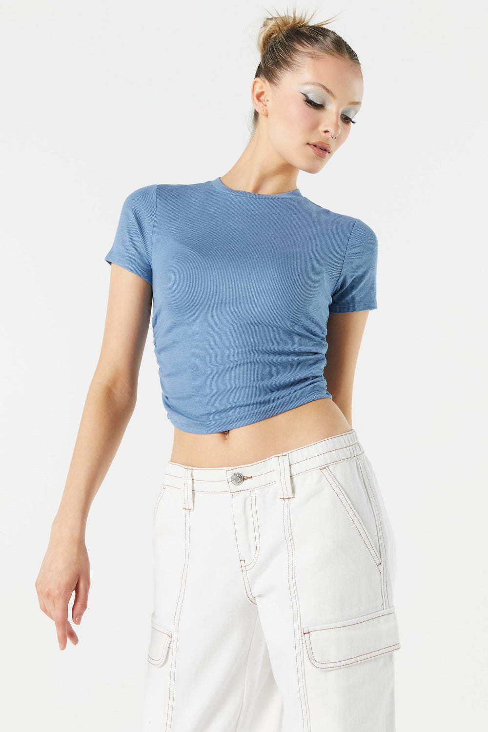 Side Cinched Ribbed Crop Top Side Cinched Ribbed Crop Top 4