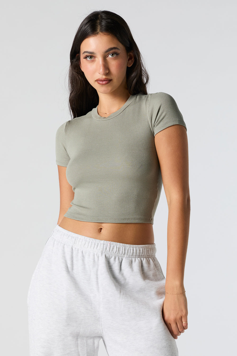 Ribbed Crew Neck Cropped Baby T-Shirt Ribbed Crew Neck Cropped Baby T-Shirt 16