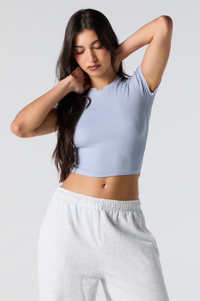 Ribbed Crew Neck Cropped Baby T-Shirt