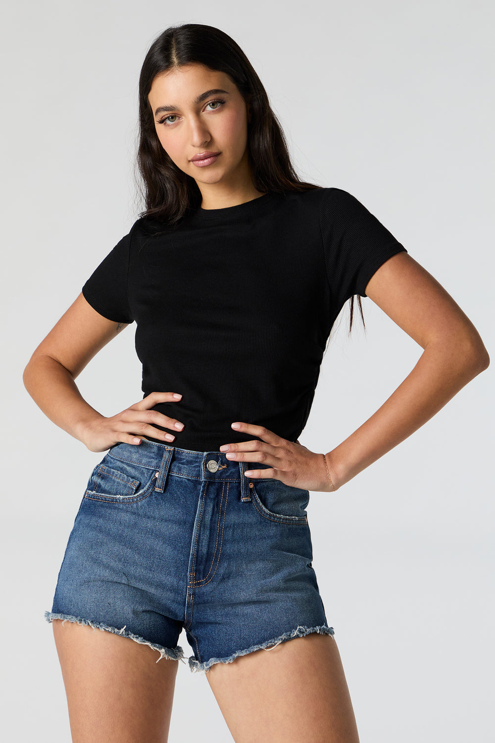 Ribbed Side Cinched Cropped T-Shirt Ribbed Side Cinched Cropped T-Shirt 5