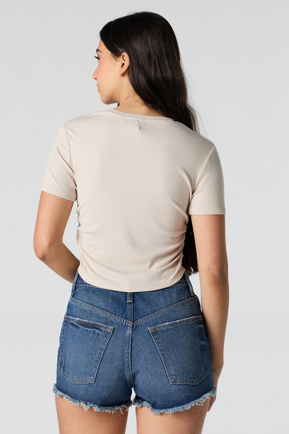 Ribbed Side Cinched Cropped T-Shirt Ribbed Side Cinched Cropped T-Shirt 2