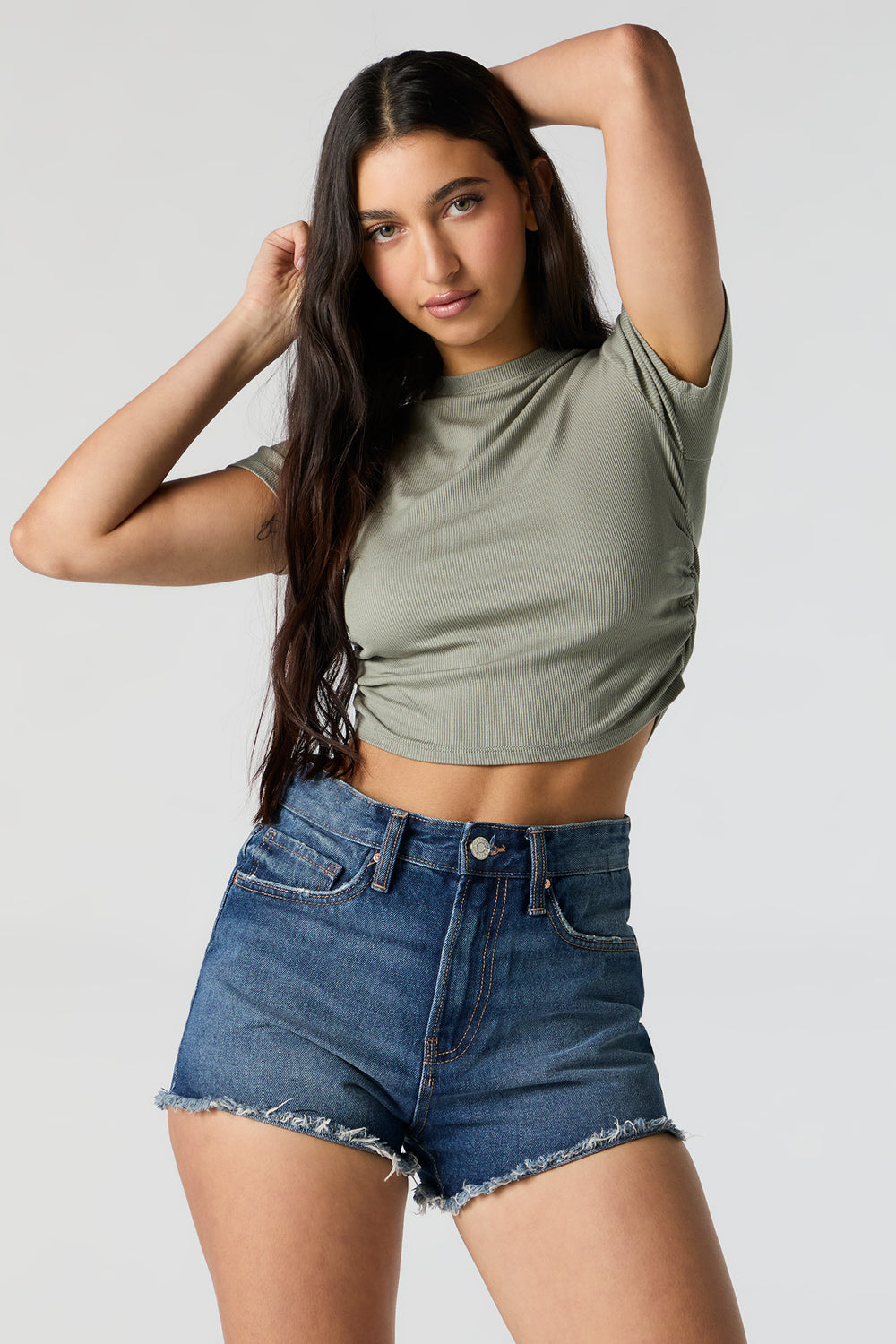 Ribbed Side Cinched Cropped T-Shirt Ribbed Side Cinched Cropped T-Shirt 11