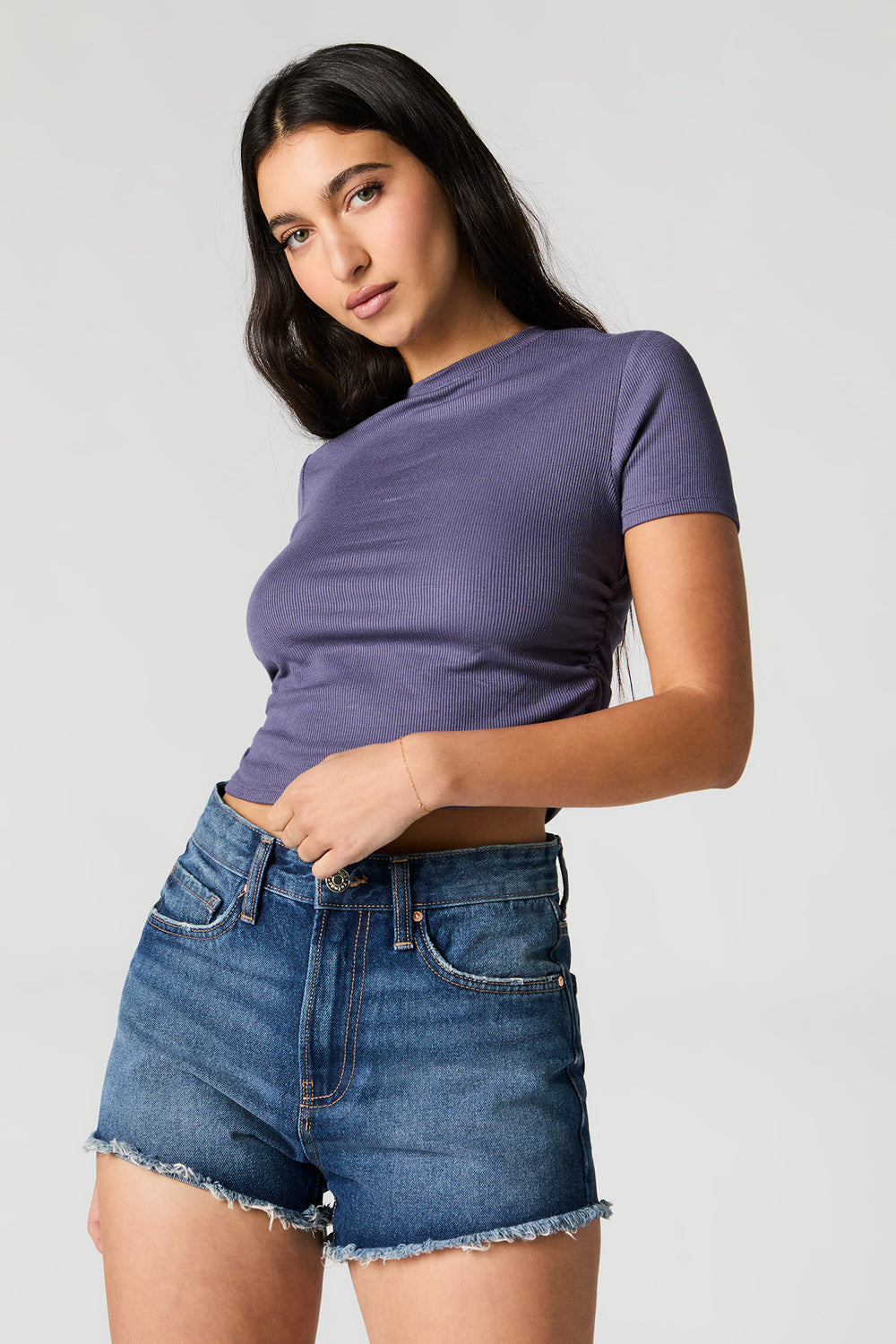 Ribbed Side Cinched Cropped T-Shirt Ribbed Side Cinched Cropped T-Shirt 14