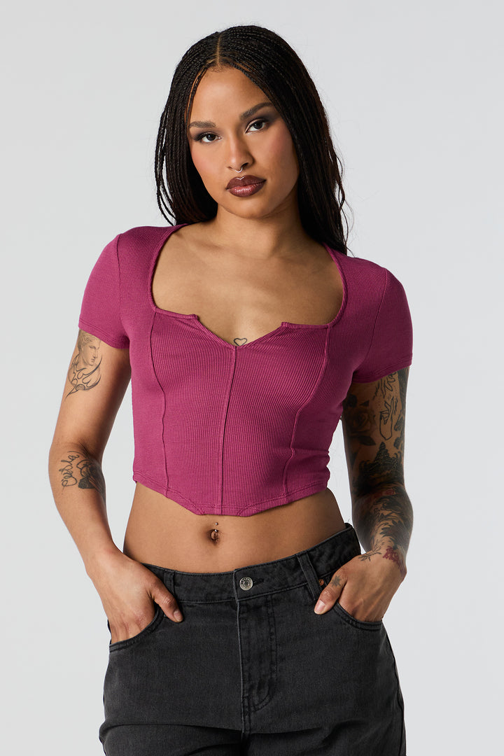 Ribbed Corset Short Sleeve Crop Top