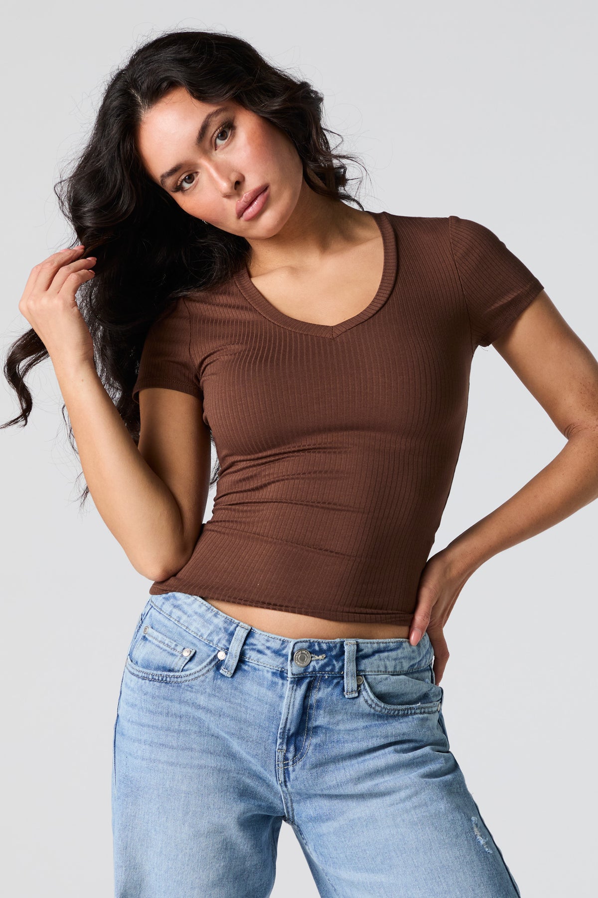 Ribbed V-Neck T-Shirt