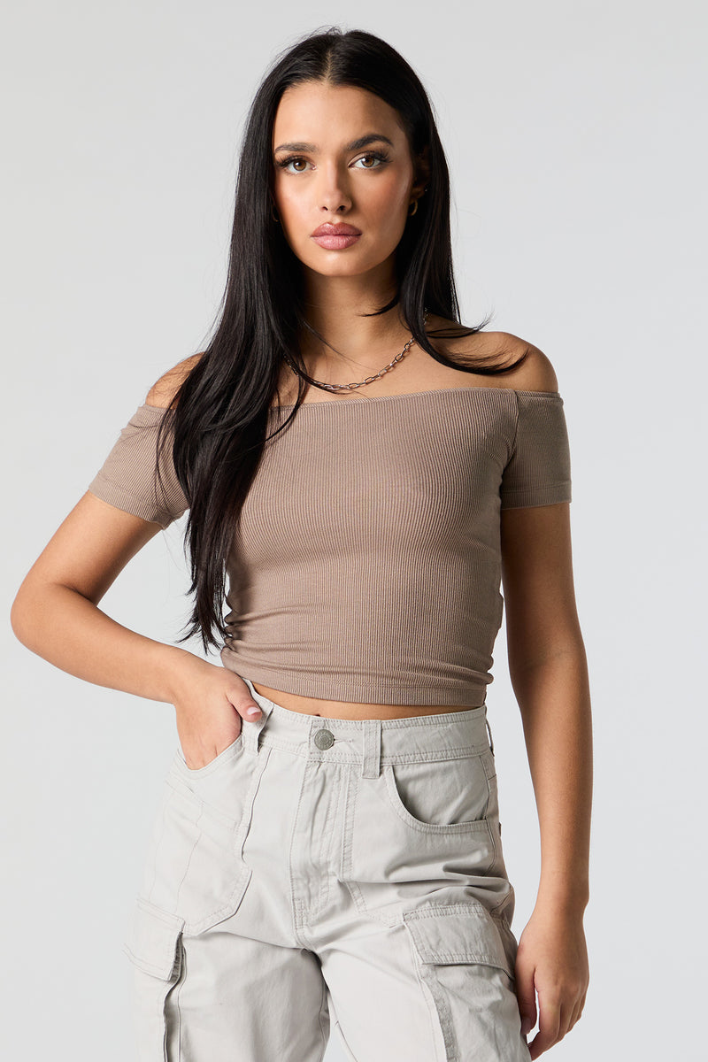 Ribbed Off Shoulder Crop Top