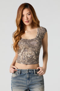 Ribbed Scoop Neck Cap Sleeve Top