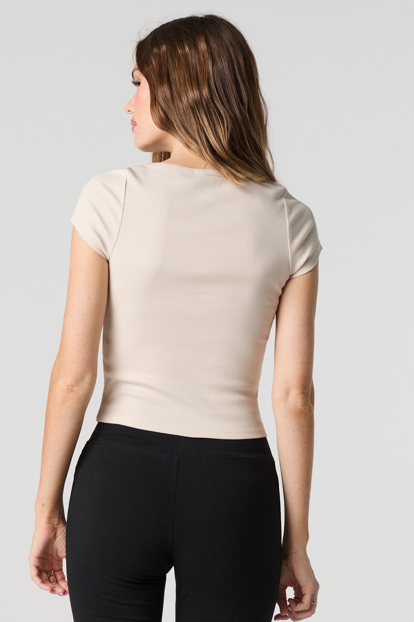 Ribbed Scoop Neck Button Front Top – Charlotte Russe
