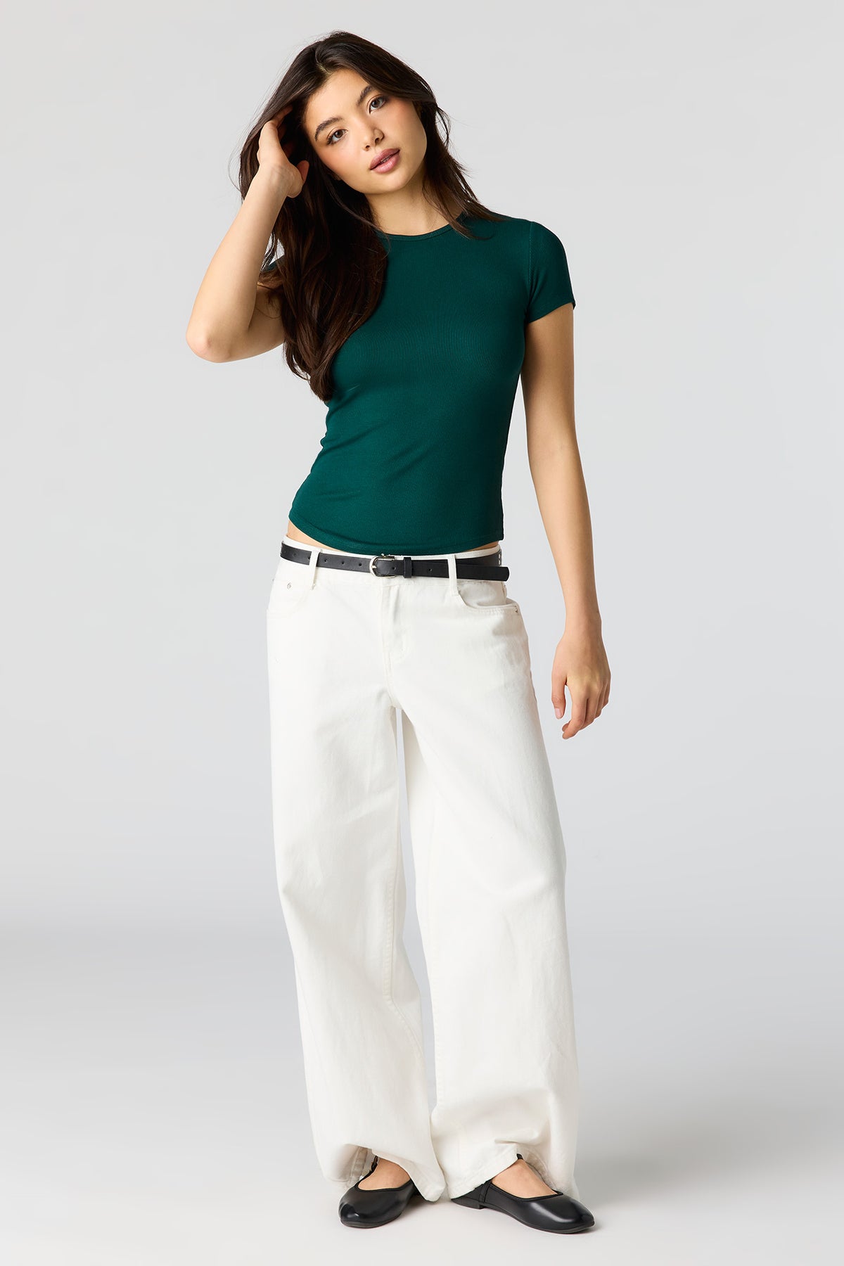 Alt View 3. Ribbed T-Shirt - Hunter Green