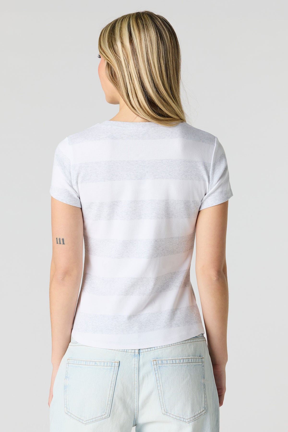 Alt View 2. Striped Ribbed T-Shirt - Heather Grey