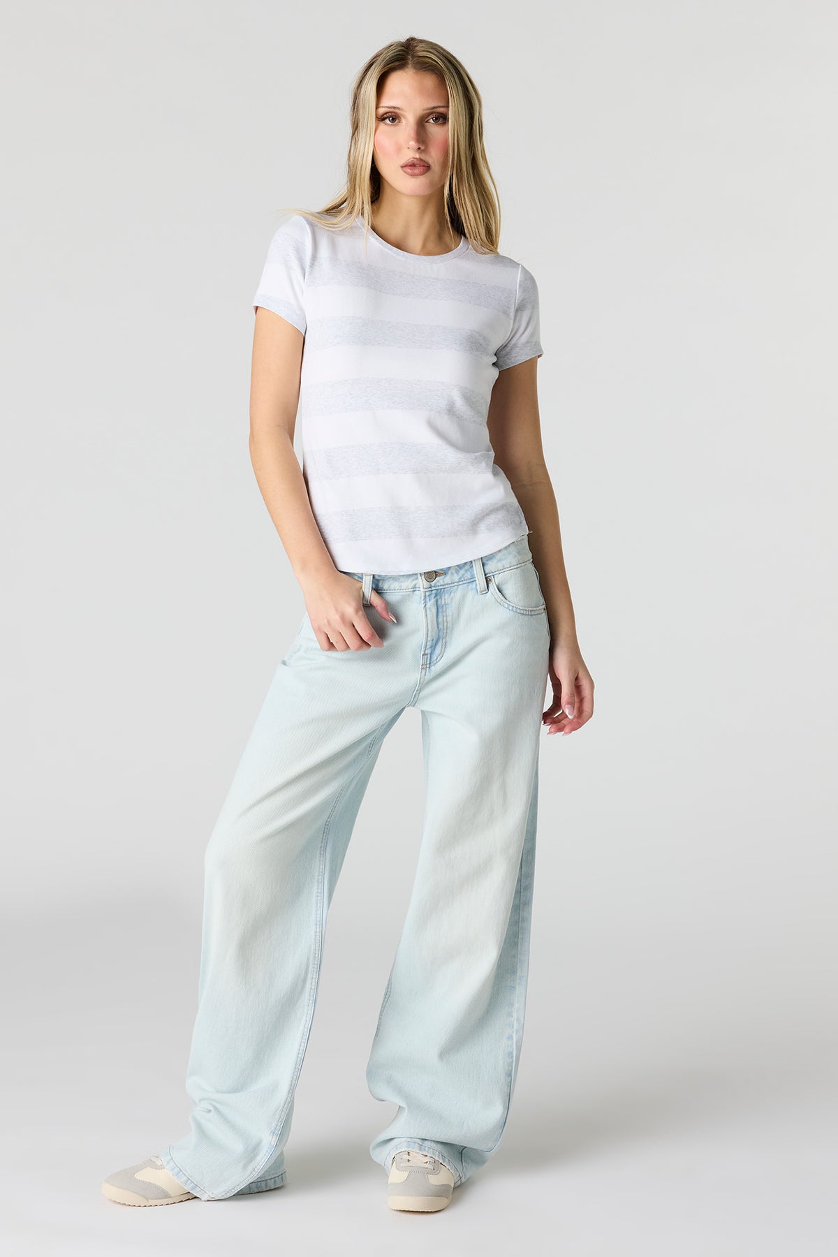 Alt View 3. Striped Ribbed T-Shirt - Heather Grey
