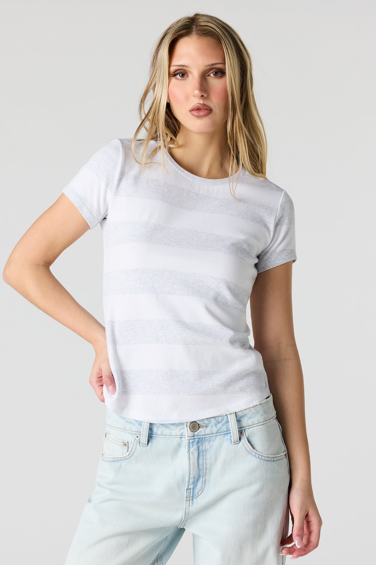 Striped Ribbed T-Shirt - Heather Grey