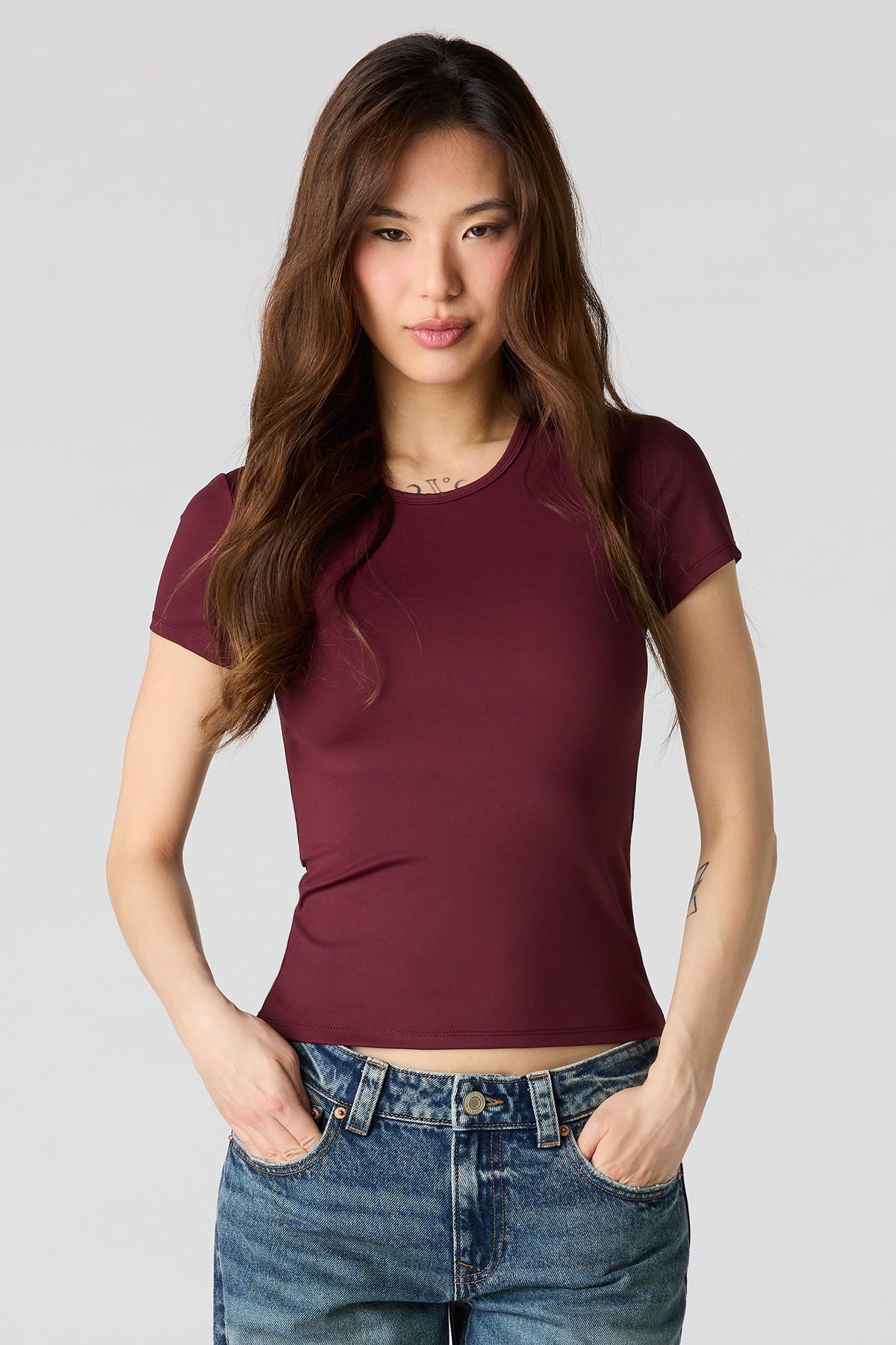 Luxe Heavy Contour Crew T-Shirt - Burgundy