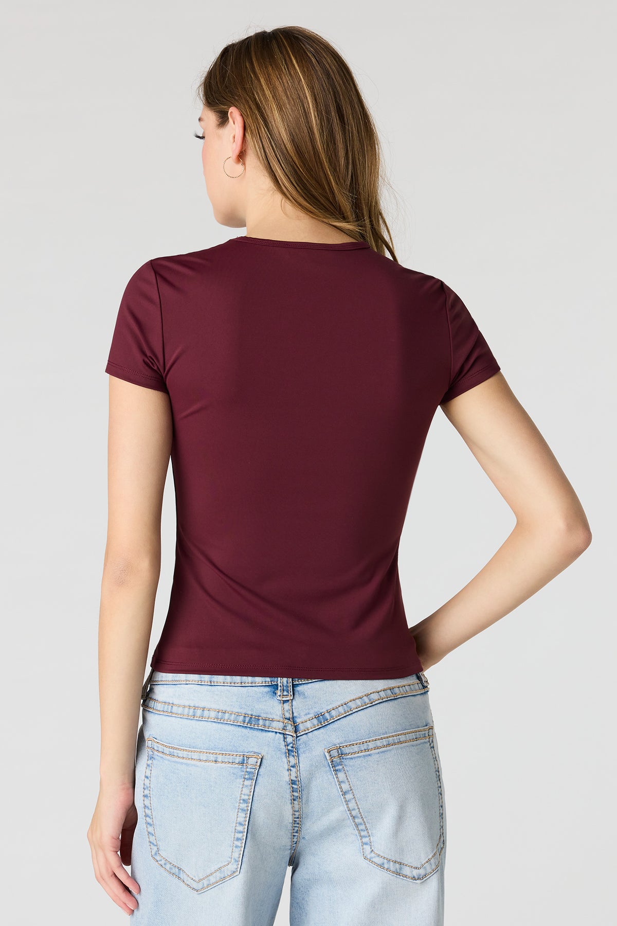 Alt View 2. Luxe Heavy Contour T-Shirt - Burgundy