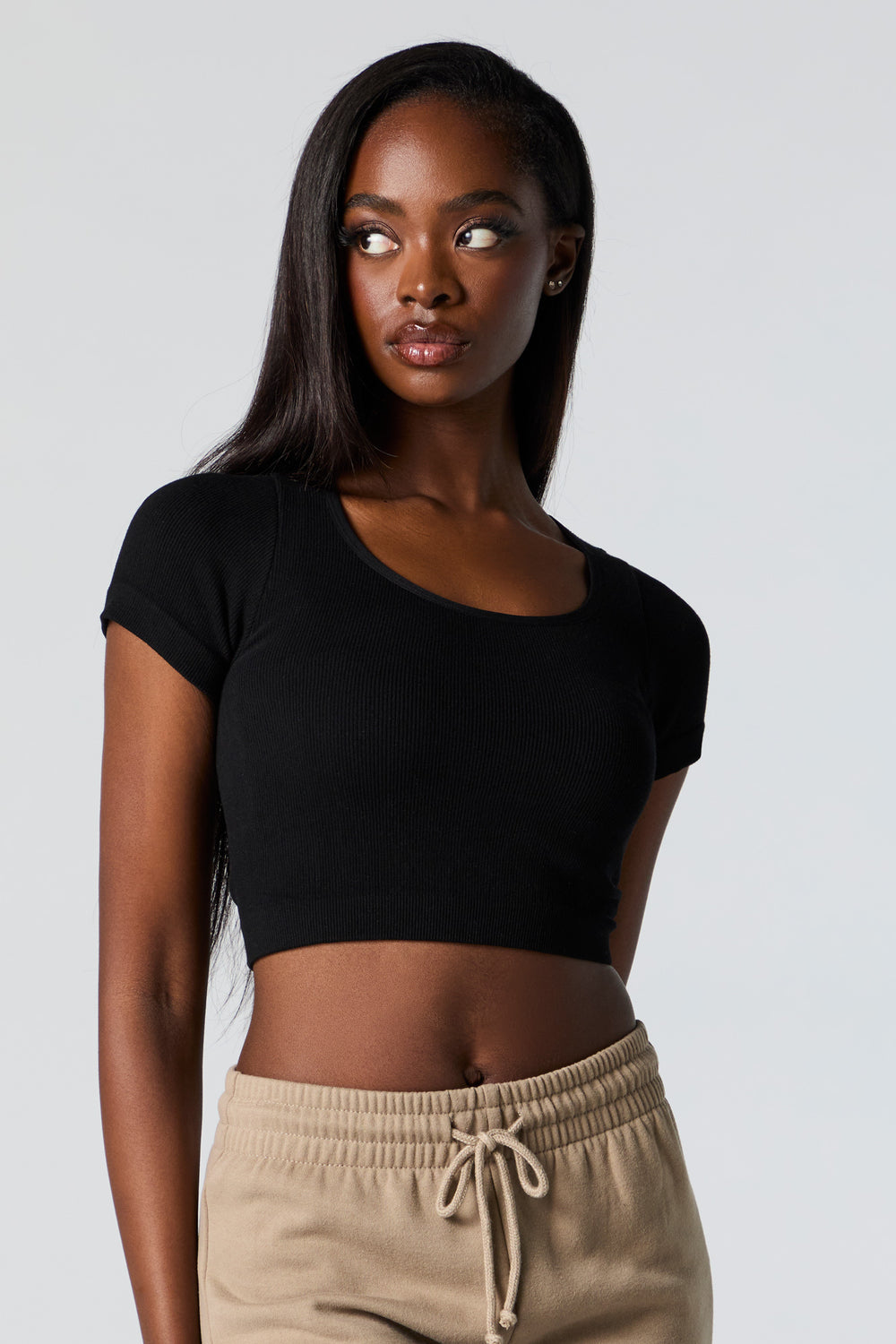 Seamless Ribbed Short Sleeve Cropped T-Shirt Seamless Ribbed Short Sleeve Cropped T-Shirt 4