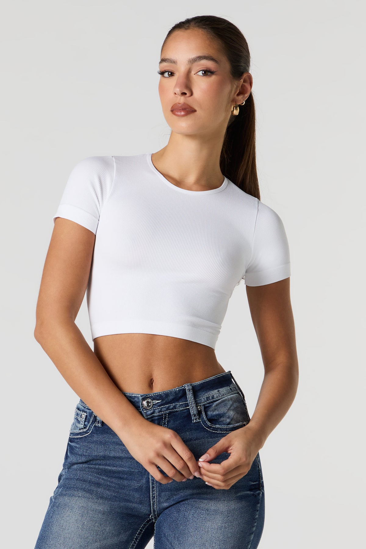 Seamless Ribbed Cropped T-Shirt