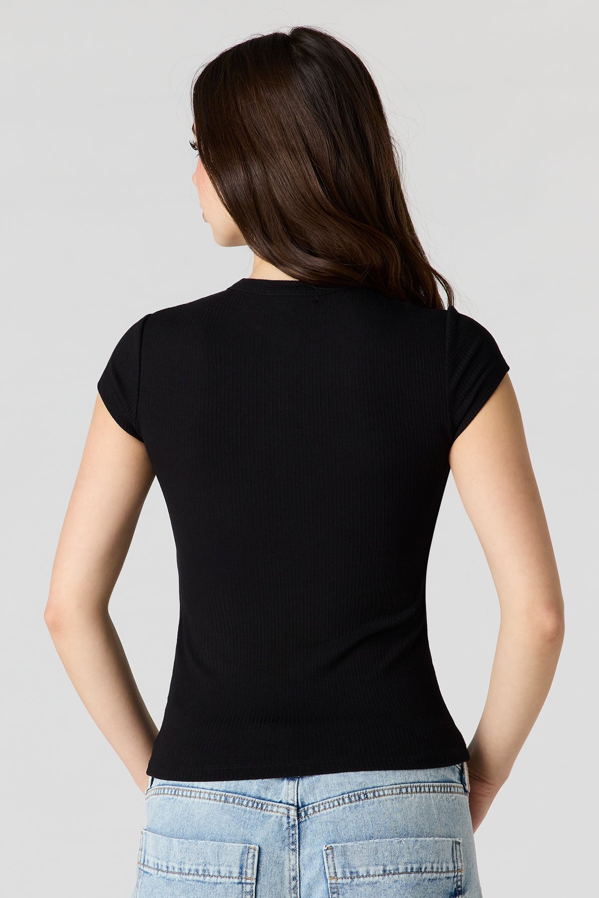 Alt View 2. Ribbed Classic Henley Top - Black
