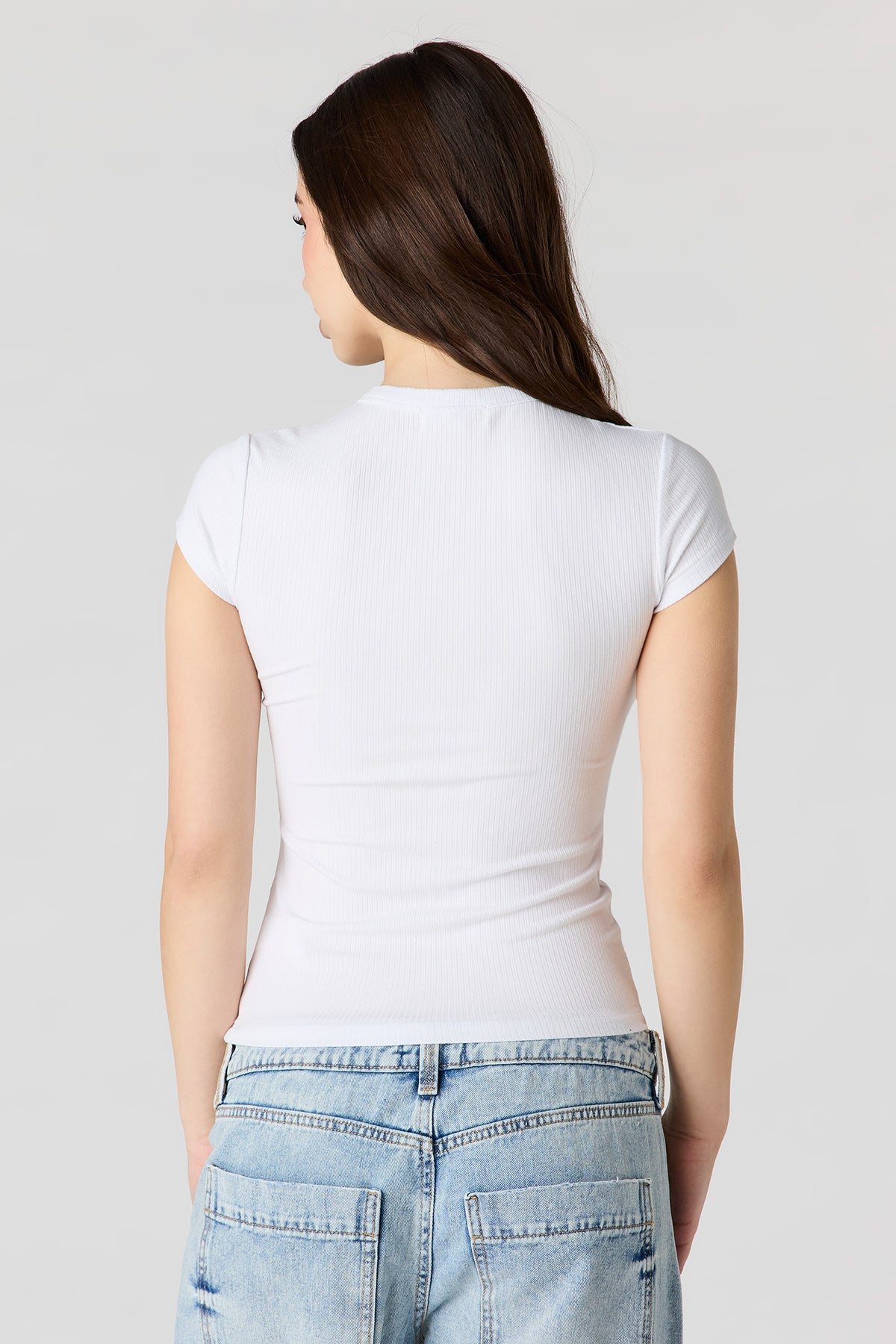 Alt View 2. Ribbed Classic Henley Top - White