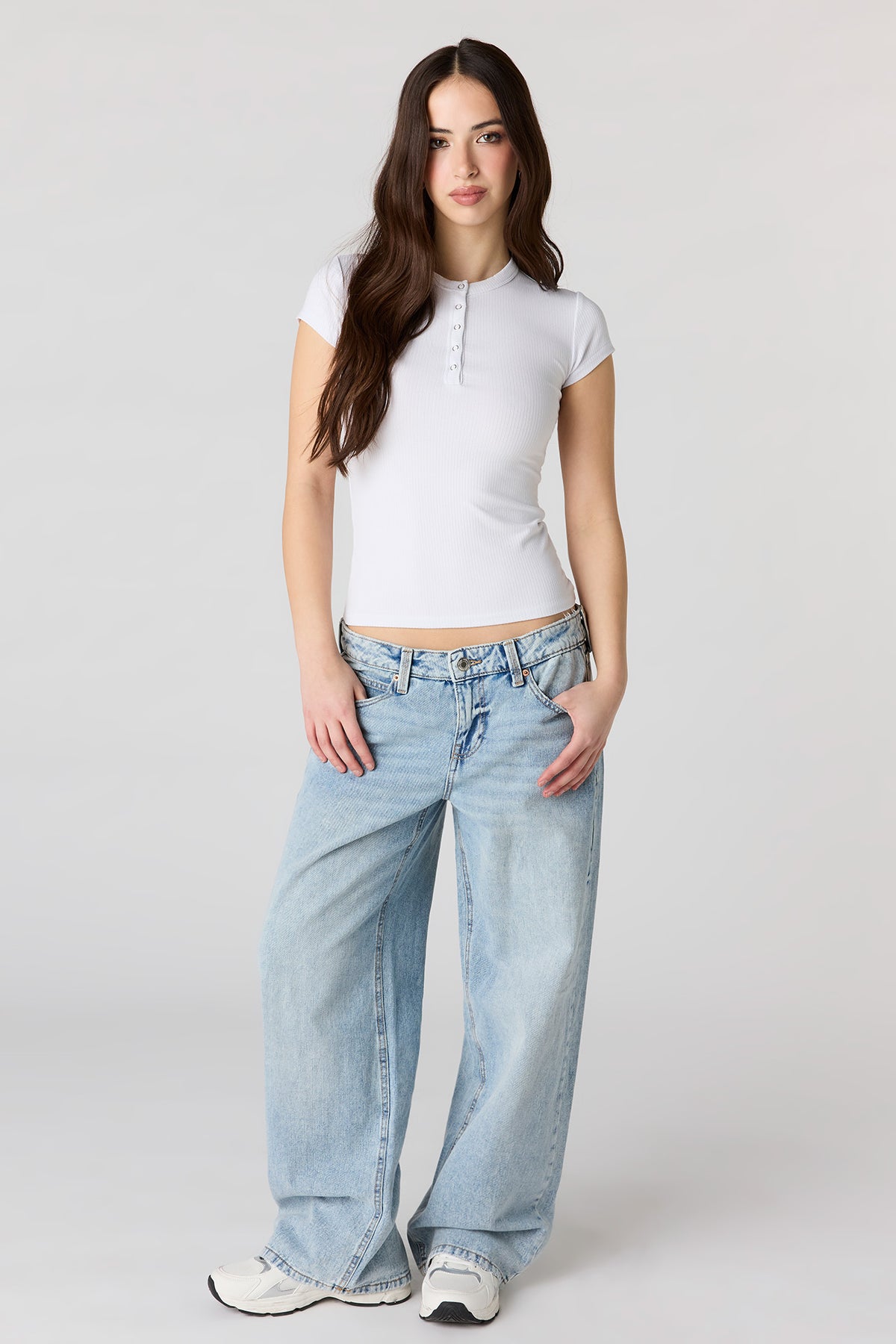 Alt View 3. Ribbed Classic Henley Top - White