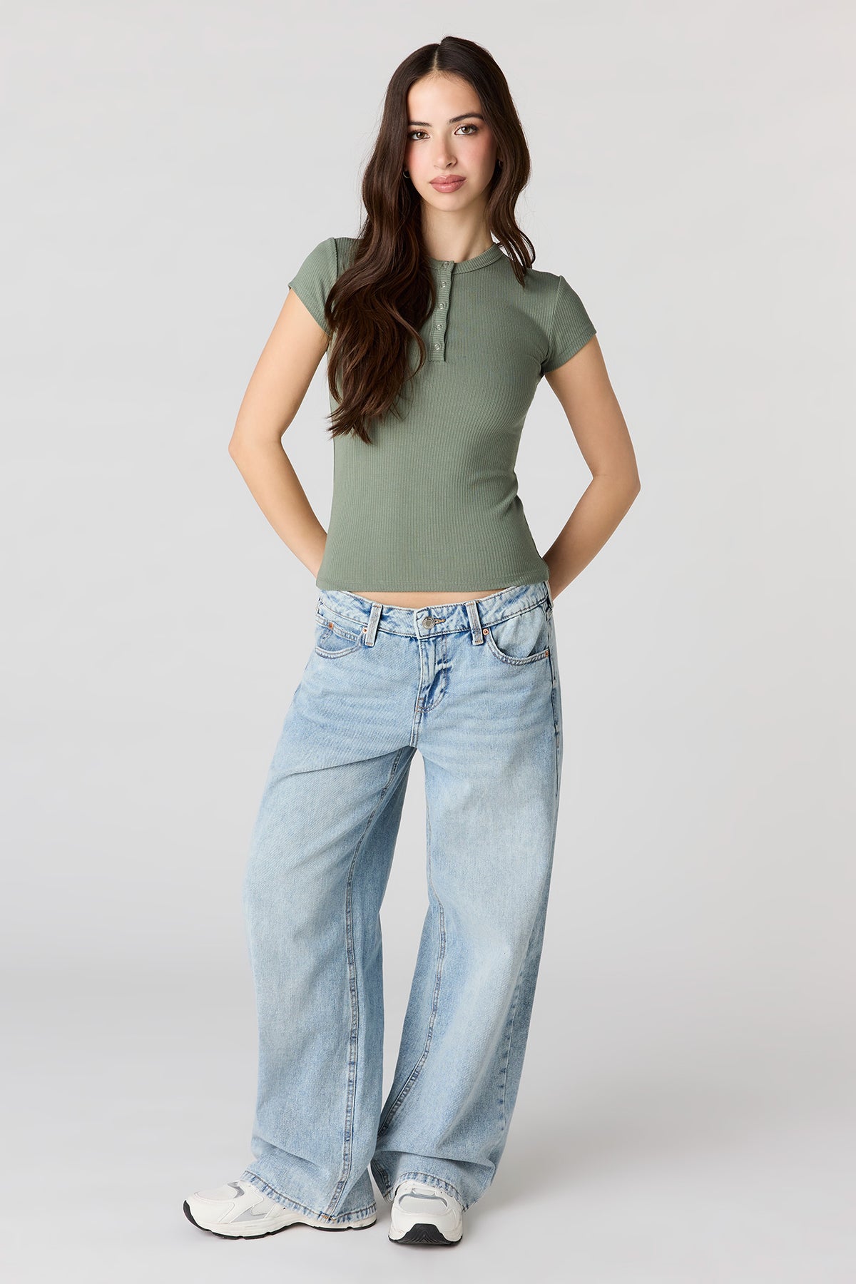 Alt View 3. Ribbed Classic Henley Top - Dark Green