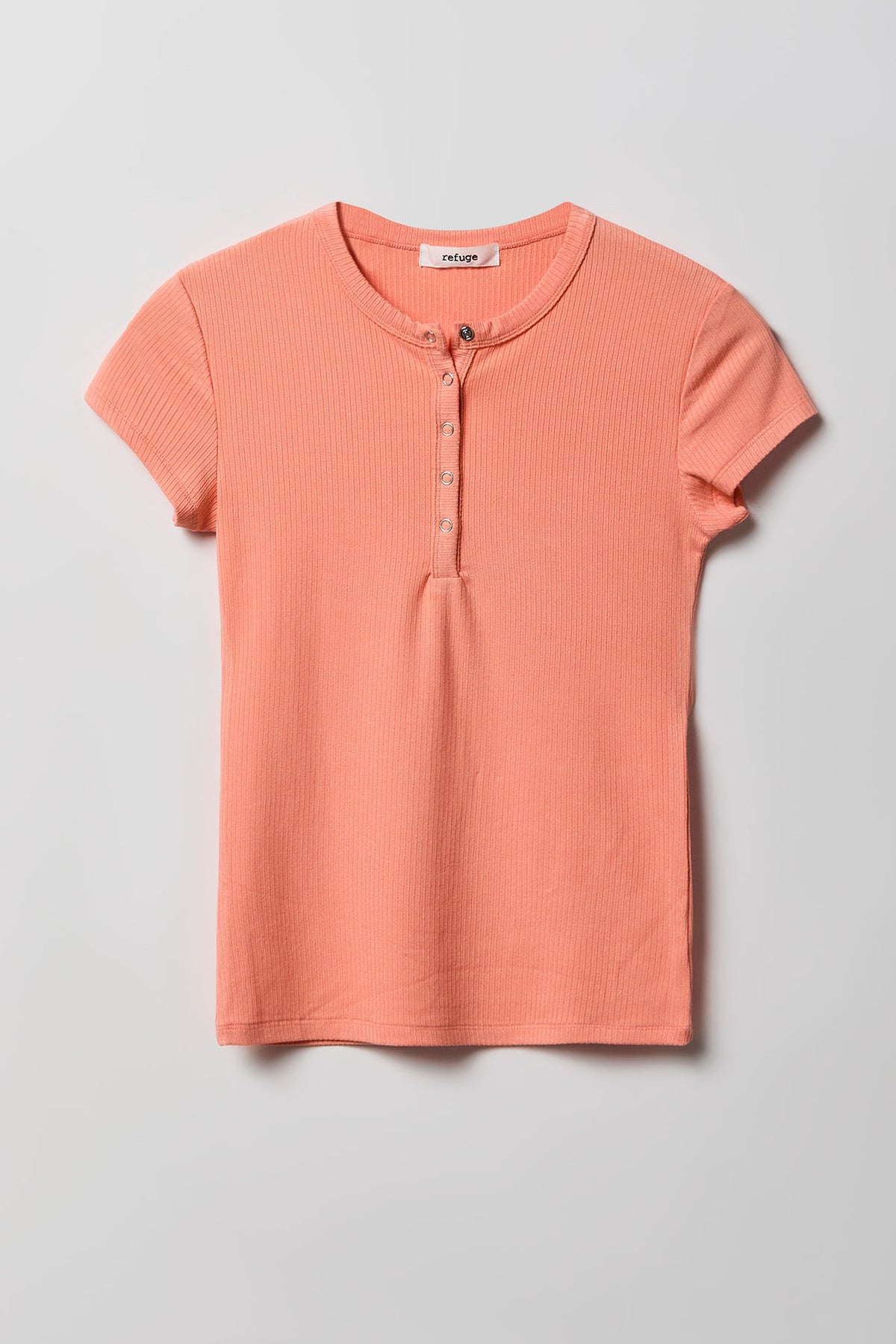 Ribbed Classic Henley Top - Coral
