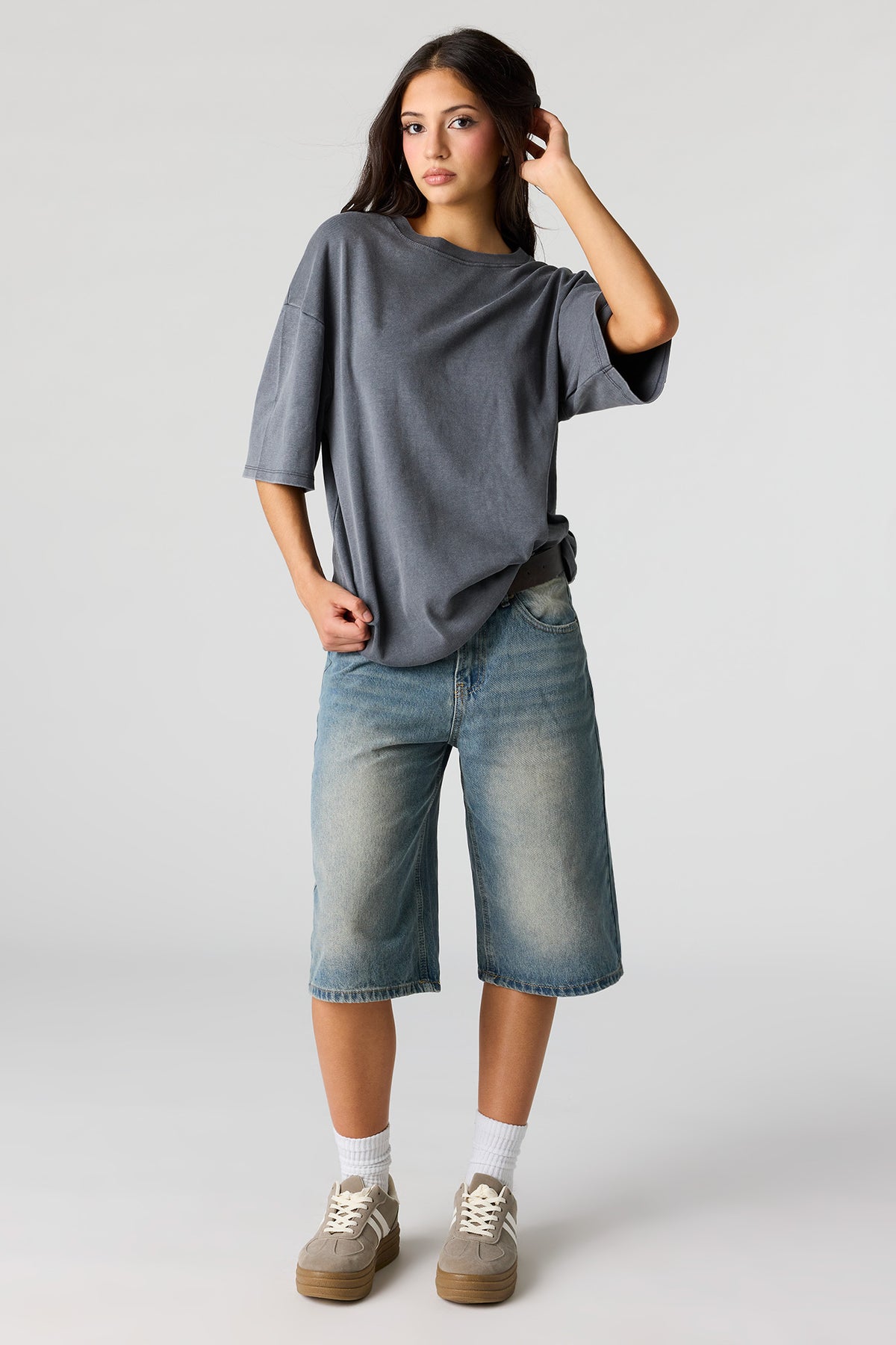 Alt View 3. Luxe Heavy Cotton Oversized Boxy T-Shirt - Dark Grey