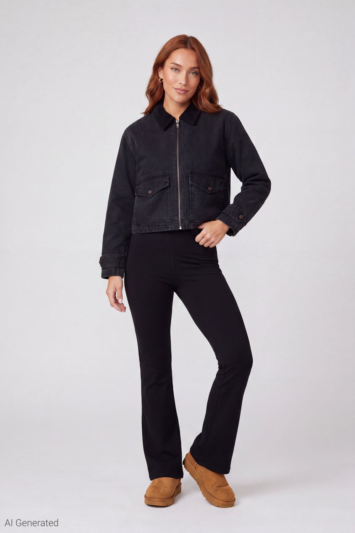 Alt View 2. Denim Bomber Jacket - Black