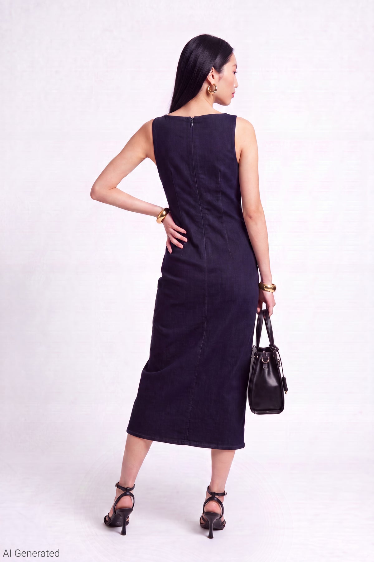 Alt View 2. Denim Square Neck Maxi Dress - Rinse Denim