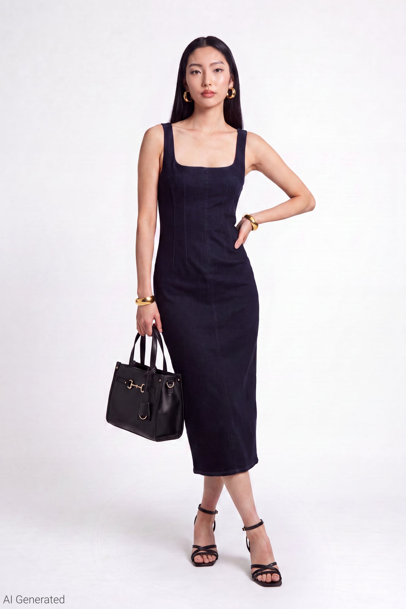 Denim Square Neck Maxi Dress