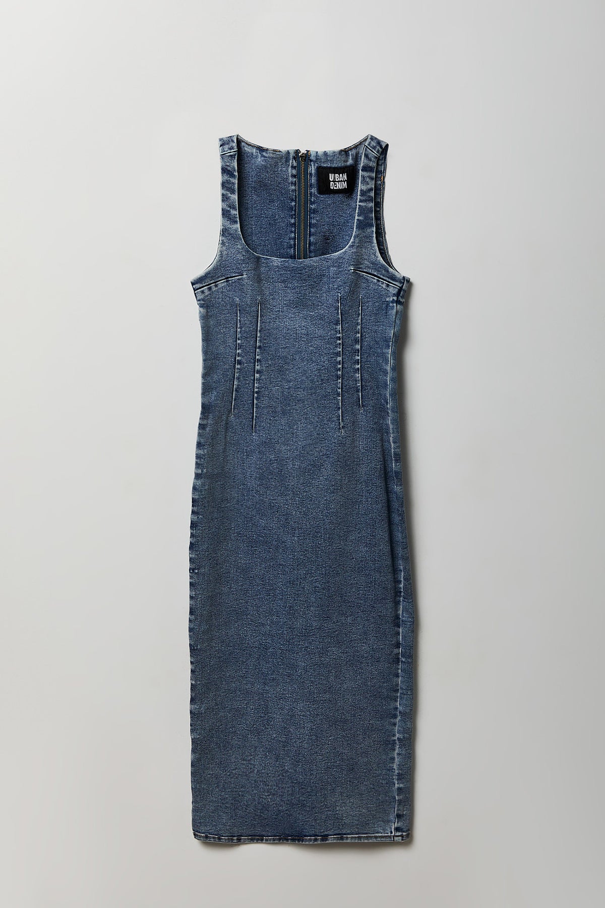 Denim Square Neck Maxi Dress - Medium Blue