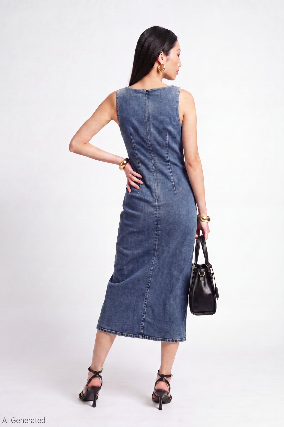 Alt View 2. Denim Square Neck Maxi Dress - Medium Blue