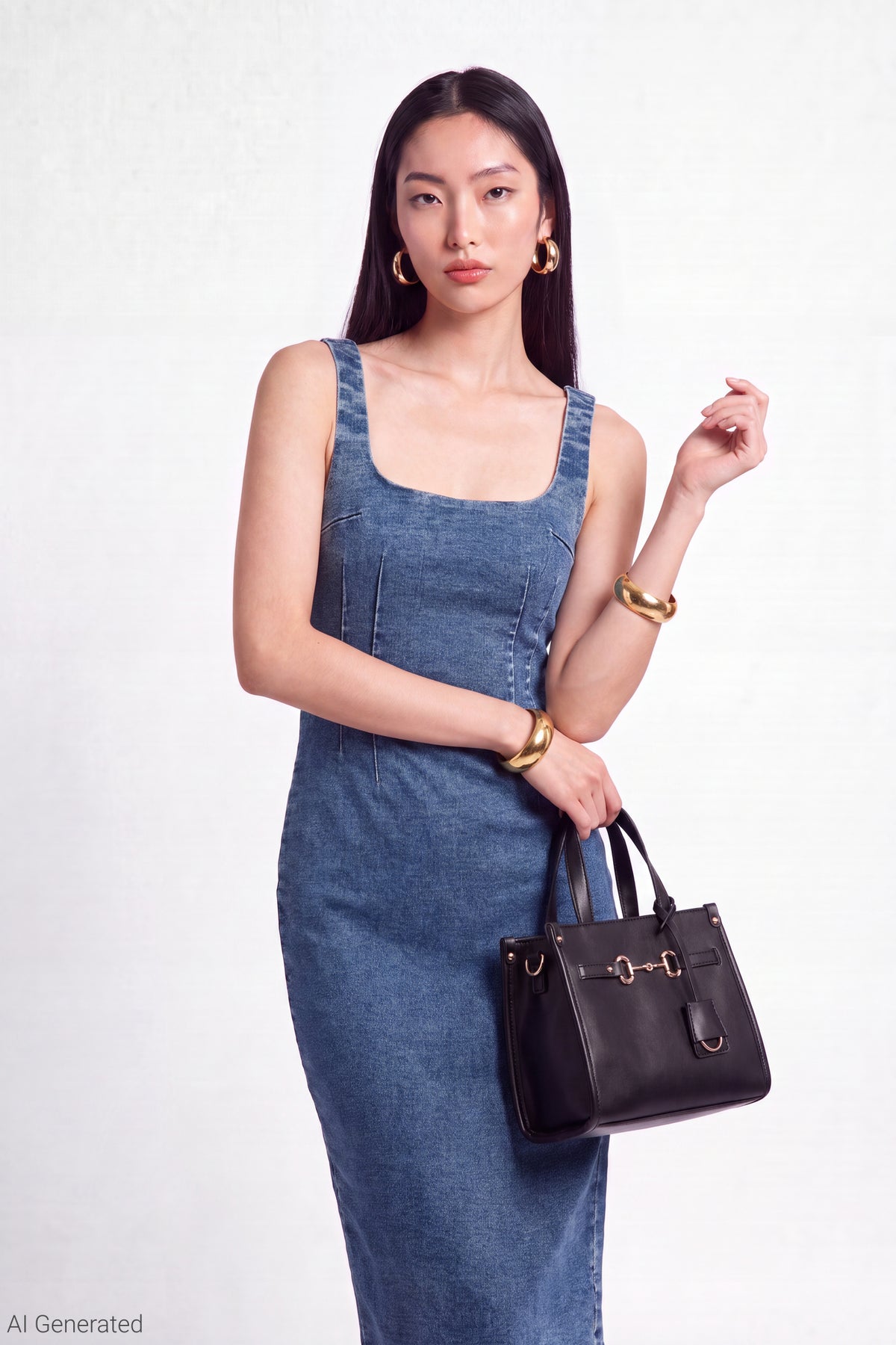 Alt View 3. Denim Square Neck Maxi Dress - Medium Blue
