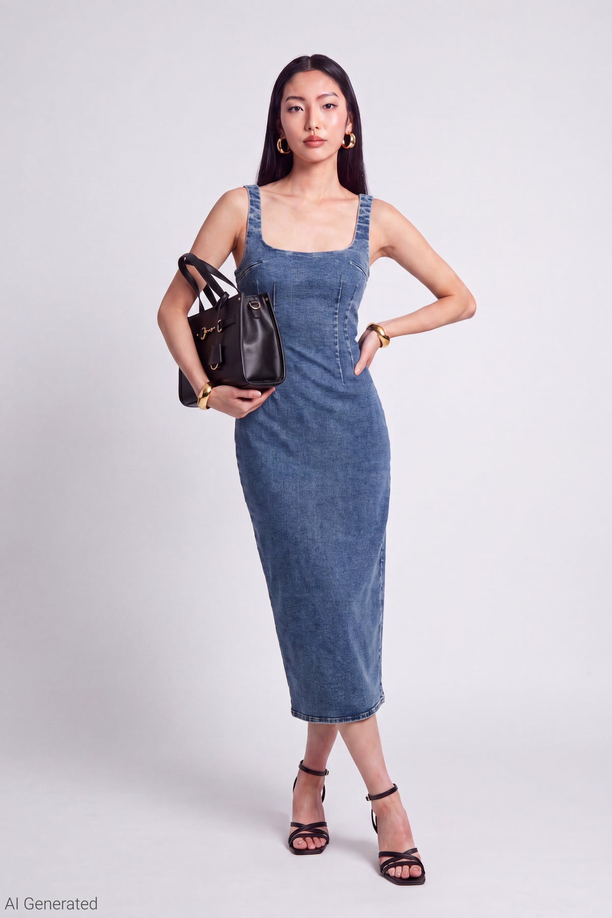 Denim Square Neck Maxi Dress