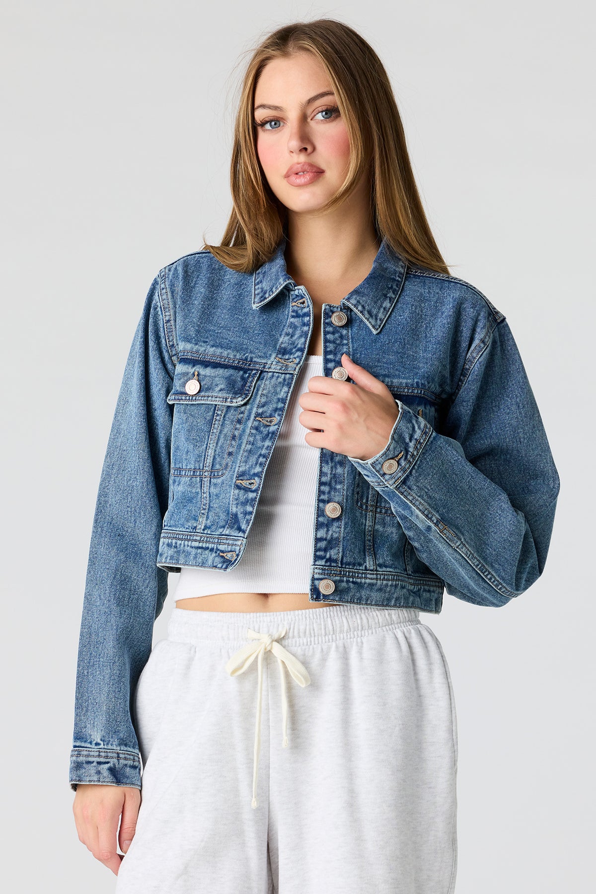 Cropped Denim Jacket - Pacific Blue