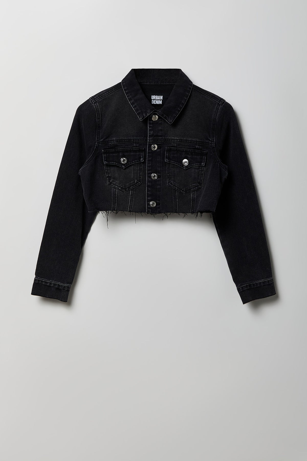 Cropped Ripped Denim Jacket - Black