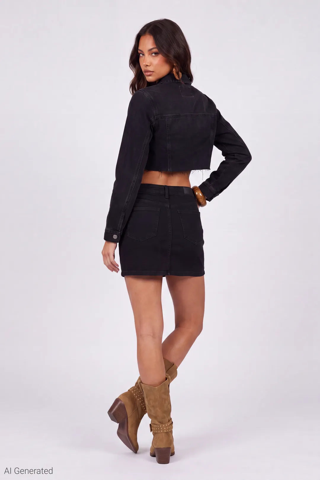 Alt View 3. Cropped Ripped Denim Jacket - Black