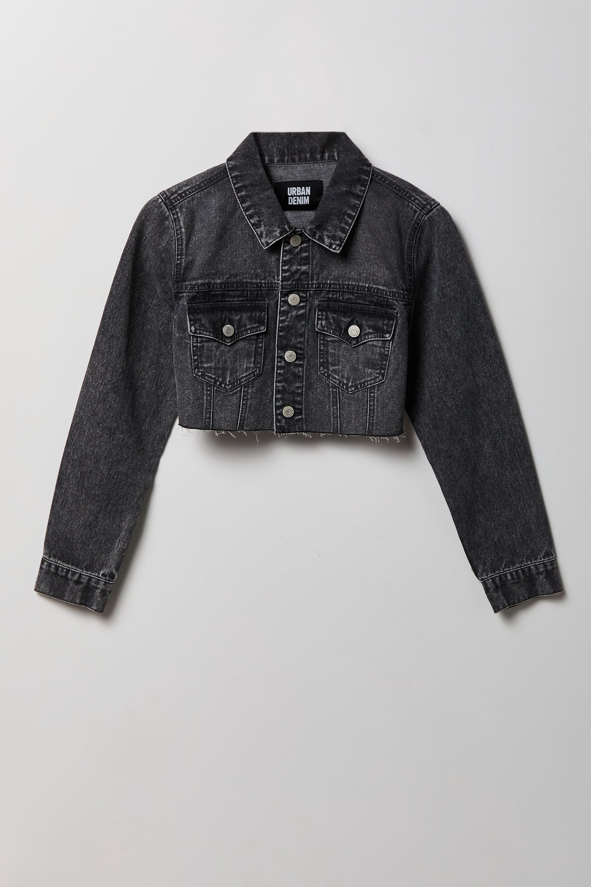 Alt View 4. Cropped Ripped Denim Jacket - Charcoal