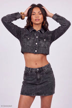 Cropped Ripped Denim Jacket