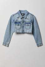 Cropped Ripped Denim Jacket