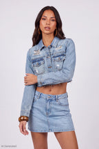 Cropped Ripped Denim Jacket