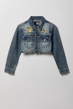 Cropped Ripped Denim Jacket